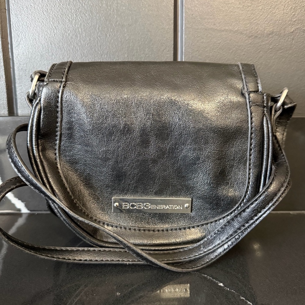 BCBGeneration Black Faux Leather Crossbody Saddle Bag